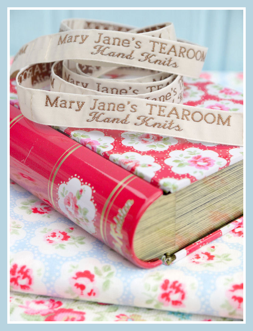 Mary Jane's TEAROOM Woven Labels x 4 / New / For MJT Hand Knits/Toy Knitting Patterns
