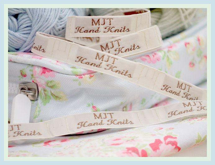 Mary Jane's TEAROOM Woven Labels x 2/ Small / New / For MJT Hand Knits/Toy Knitting Patterns